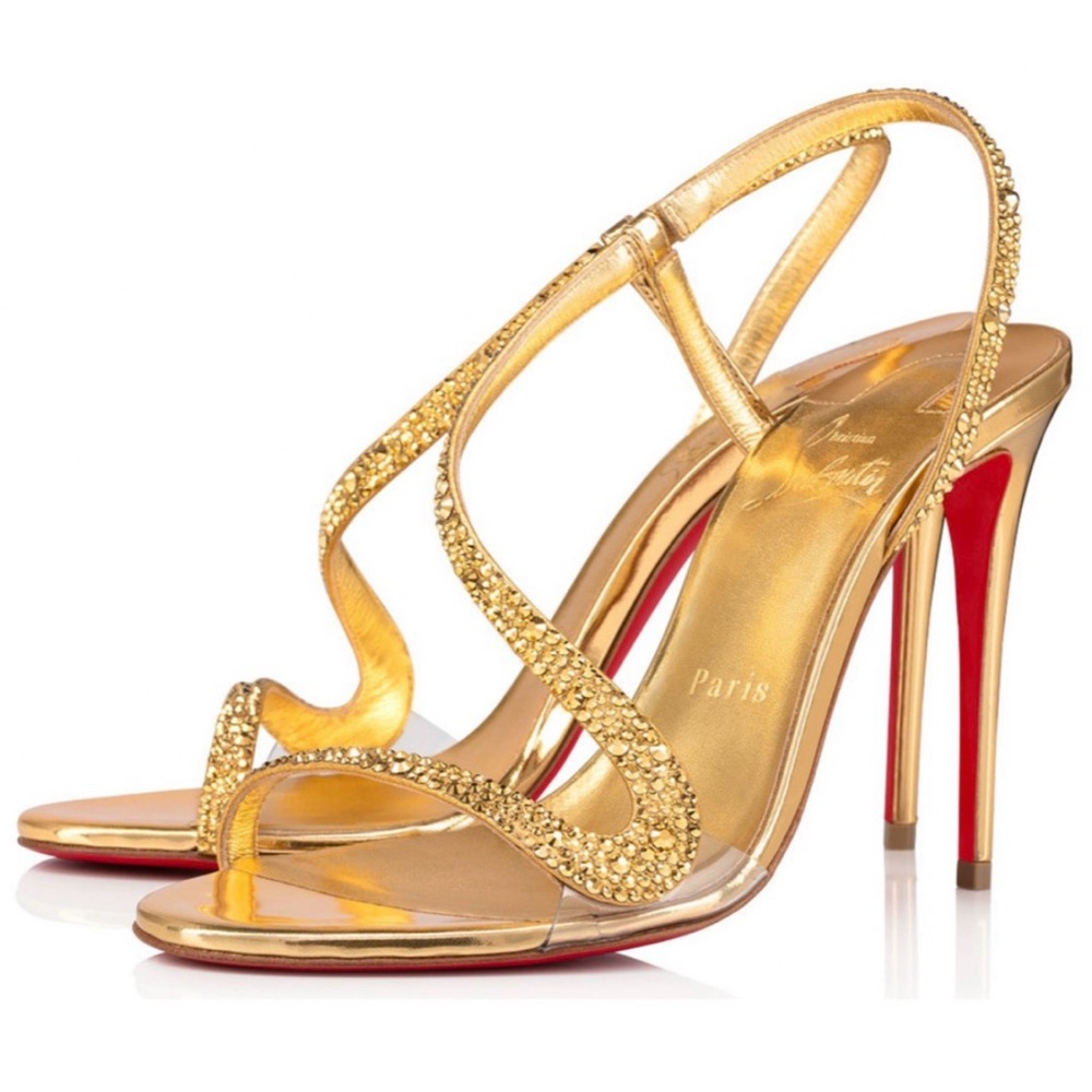 Christian Louboutin Rosalie 100mm Strass Gold Crystal Sandals 40EU